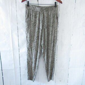 Pink Rose Jogger Pants L Green Leopard Print High Waisted Rise Ankle Crop